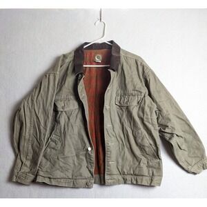 Cyrk Canvas Mens Jacket Size L Leather Collar Cotton Gray Beige